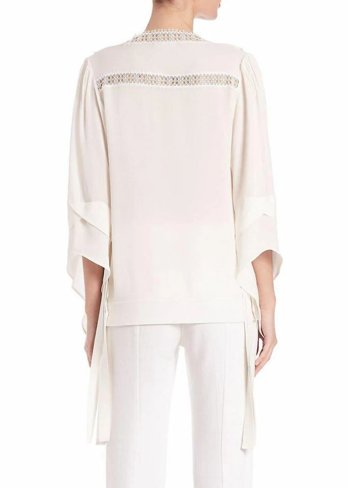 DEREK LAM 跑道象牙白花边刺绣丝绸衬衫上衣 44 美国 8 全新 — 第 4/4 张图片