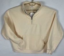 Womens 1/4 Zip Sweatshirt Front Pocket Pullover Sz L Oversized Cream 54x22  New