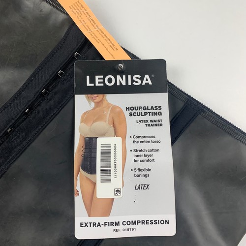 Leonisa Women's Hourglass Sculpting Black Latex Waist Shaper Trainer Size XL NWT - Picture 2 of 11