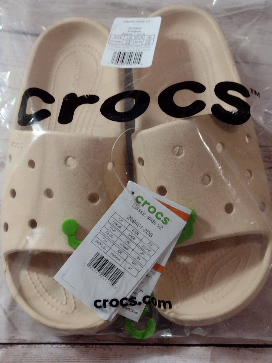 CROCS Classic Slides Sandals Cream Unisex (Womens 8, Men's 6) V2