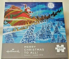 Hallmark Merry Christmas To All 550pc Puzzle Santa Sleigh Family Fun NEW in Box