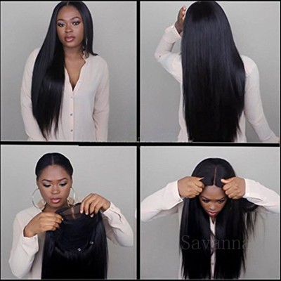 Long Straight Wig Natural Black Heat Resistant Synthetic Lace
