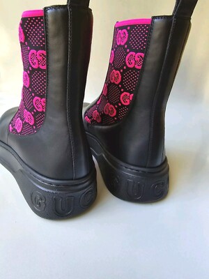 Gucci women's Dali Boots US 9 39 Black Leather Pink Technical GG