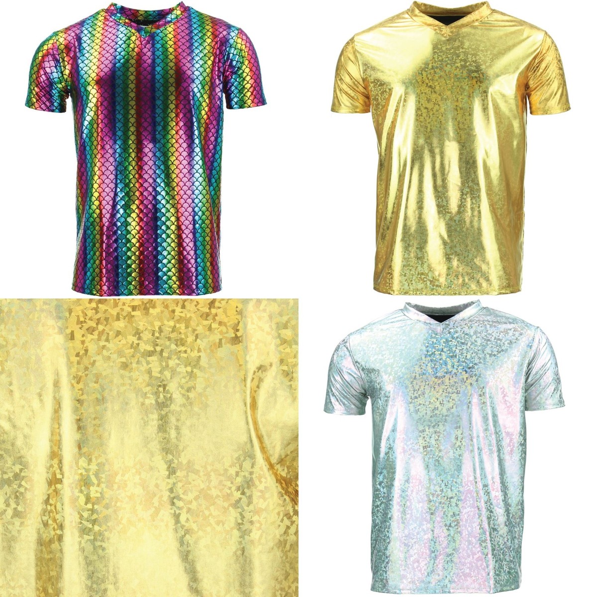 T-Shirt Shiny GOLD SILVER Mermaid Scales Festival Party Metallic Sparkling
