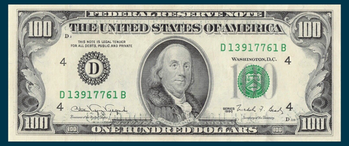 Back to Front Wet Ink Transfer Error 1990 100$ D13917761B Serial# With 1776 Date