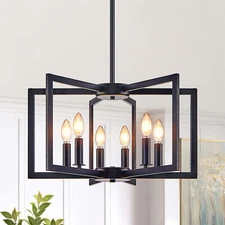 6 Light 22'' Farmhouse Pendant Black Geometric Chandelier Fixture Kitchen Island