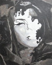 Contemporary black and white oil painting woman portrait
