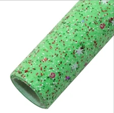 Neon Green confetti glitter FAUX LEATHER HALF ROLL 12 x 24" 1124337 Canvas back