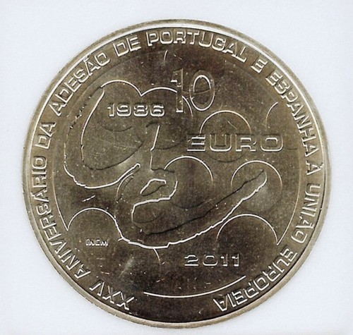 PORTUGAL -2011 -10 EURO -SUP.GEM UNC-KM #808-25th Anniv. Beitritt zur EU - Bild 1 von 3