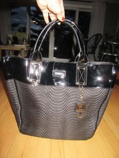 22P/VERSACE PERFUME LARGE TOTE BAG/BLACK/PATENT TRIM/CLEAN!