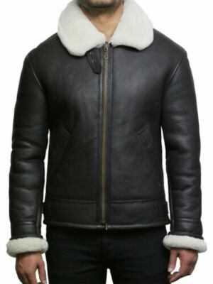 Herren Lammfell Lederjacke Pilot Flying Warm Original Bomber Winter