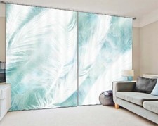 Blue Feathers Sparse 3D Curtain Blockout Photo Printing Curtains Drape Fabric