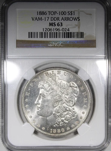 1886 Morgan Dollar NGC MS63 VAM-17 DDR Arrows Top 100
