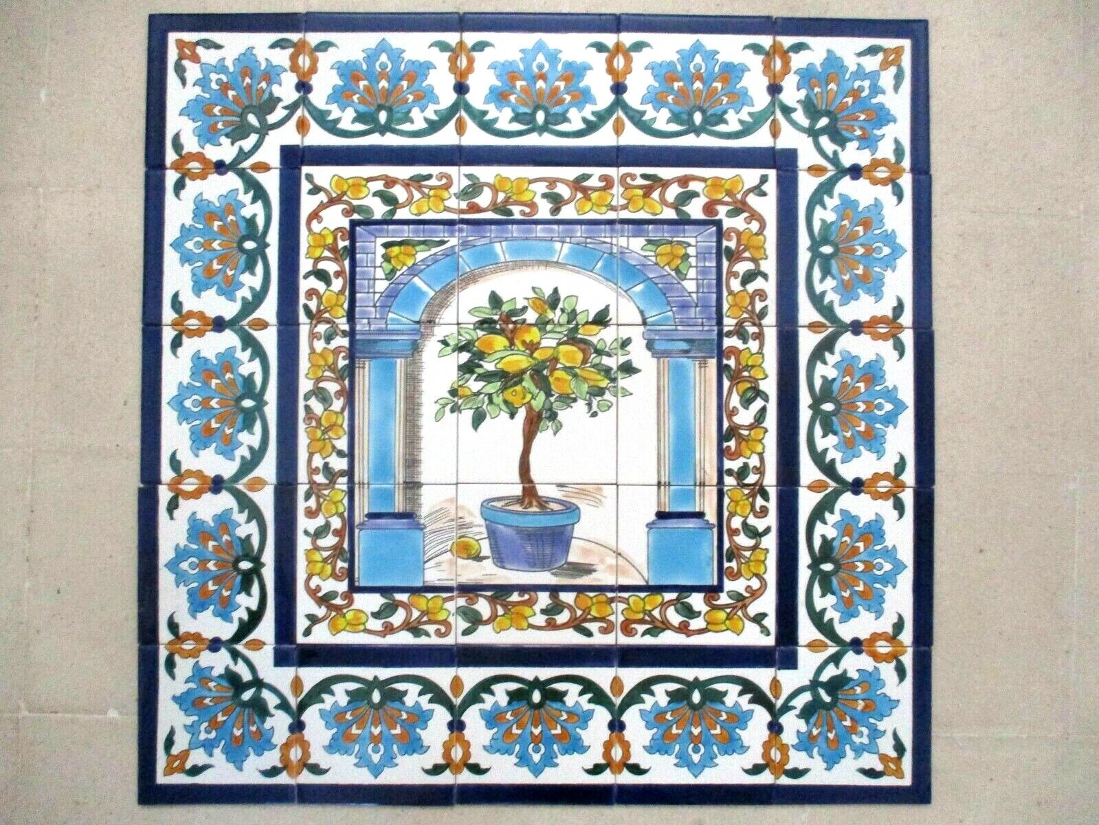 Hand painted Ceramic tile art panel Mosaic mural Backsplash Lemon Tree