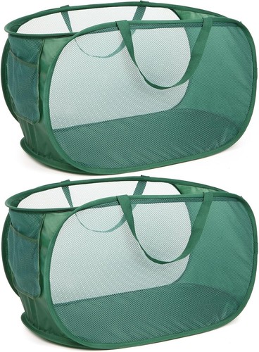 Sturdy Mesh Pop Up Laundry Hamper, Collapsible Laundry Baskets with Side Pocket,