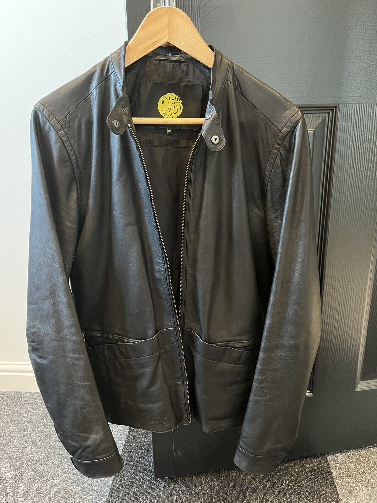 Men’s Pretty Green Black Leather Jacket xs Liam Gallagher eBay