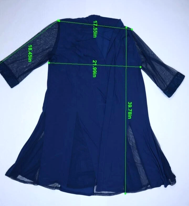 R&M Richards Mujer Azul Mangas Largas Transparentes Largo Frente Abierto Chaqueta Cubierta 18W Foto 2 de 4