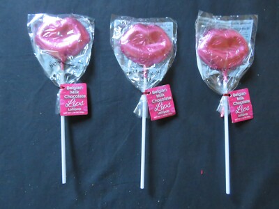(3) Belgian Milk Chocolate Foiled Lips Pop Lollipop 1.76 Oz Each *D