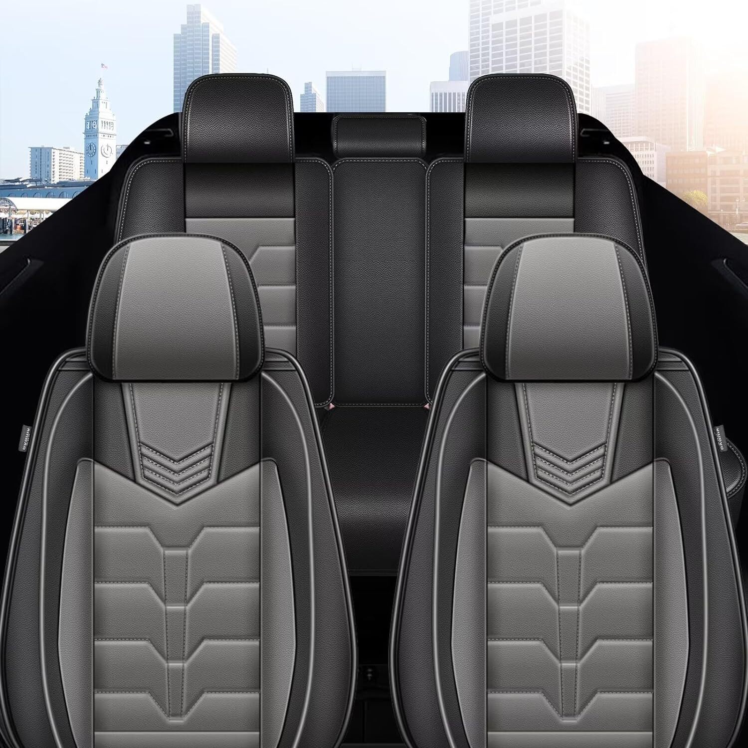 For FORD MAVERICK 2022 2024 Car Seat Covers Faux Leather Full Set Protector Pad