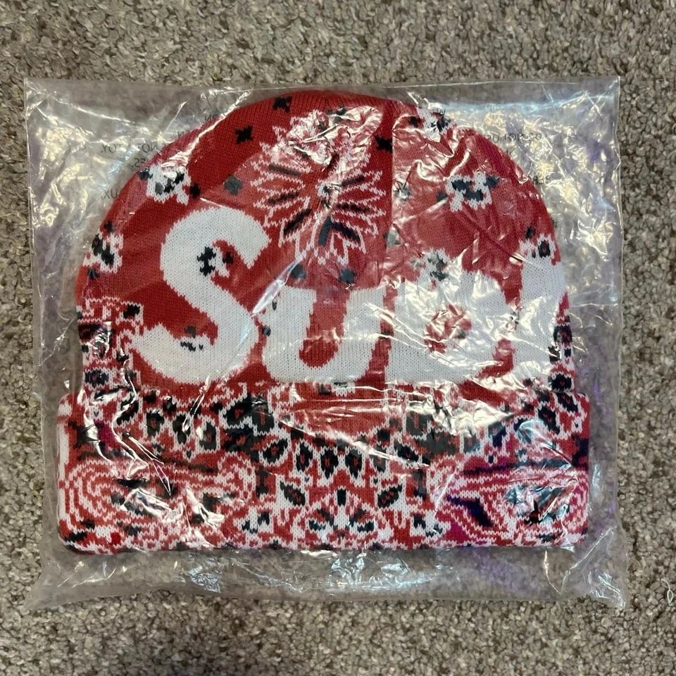 Новый в сумке Supreme бандана большой логотип Beanie красный FW20 коробка логотип вязаная шляпа один размер  - Изображение 4 из 4