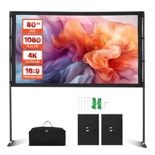 Uimoso Projector Screen with 2 Stand 80" 160  Wide Angle 4K HD 16:9 Movie Screen
