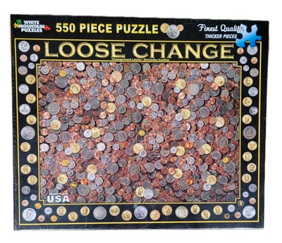 White Mountain Puzzle 500 Piece LOOSE CHANGE Coins Money 24 x 18 Made in USA New
