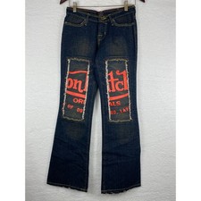 NWOT Von Dutch Women's 28 Originals Graphic Patch Flare Jeans Dark Wash Blue Y2K