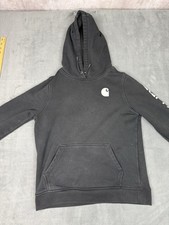 Carhartt Hoodie Youth Large 12-14 Black Logo Sleeve Pullover Sweatshirt