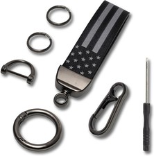 Leather Car Keychain for Men with USA Flag  Anti-Lost D-Ring
