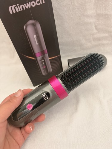 Minwoch Hair Straightening Brush Comb w/ Digital Display, Gray Pink Black
