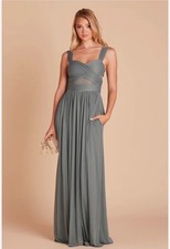 BIRDY GREY "Elyse" Gown Bridesmaid Dress Sea Glass Green Pleated Mesh Cutout S