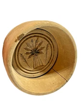 Vintage Primitive Large 5" Carved Wooden Butter Mold Press Plunger WHEAT STALK