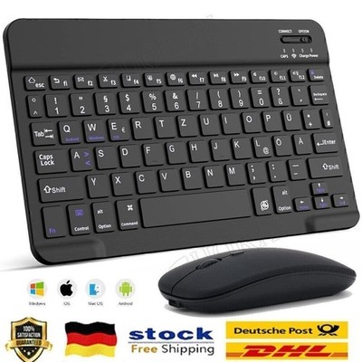 Bluetooth 3.0 QWERTZ Tastatur kabellos Keyboard Maus für IOS PC Handy Tablet DE
