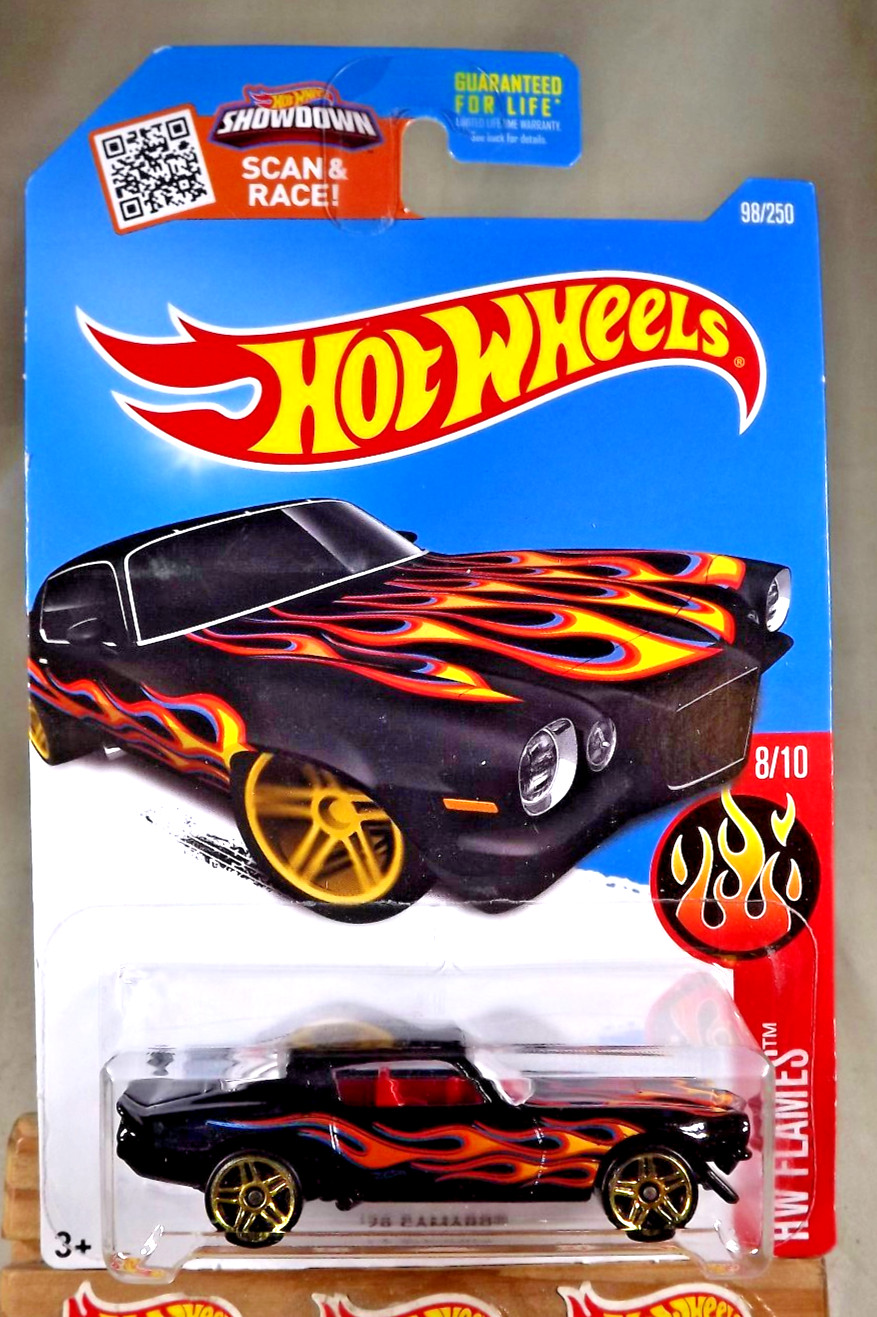 2016 Hot Wheels #98 HW Flames 8/10 '70 CAMARO Black w/Chrome Pr5 Spoke Wheels