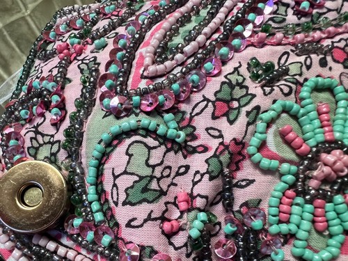 NWT Beaded Fringe Handcrafted in India Pink Green Aqua Paisley Bag small - Picture 7 of 16