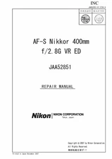 NIKON AF-S 400mm f2.8G ED VR Lens Service Repair Manual & Parts List PDF READ