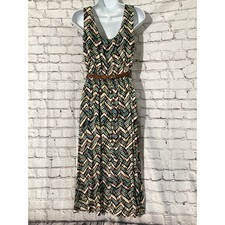 Calvin Klein Chevron Print Belted High Low Midi Dress Sleeveless Multi Color M