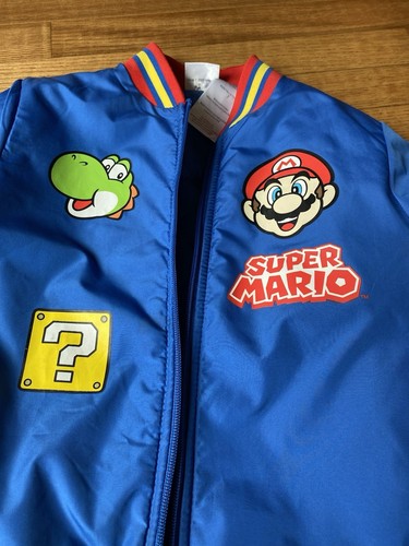 Nintendo Super Mario Jacket Boys Coat Bomber Blue Quilted Varsity Warm Size 7 - Picture 2 of 5