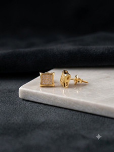 Authentic S925 Silver, Gold Plated Square Cubic Zirconia Stud Earrings, Butterfly Back