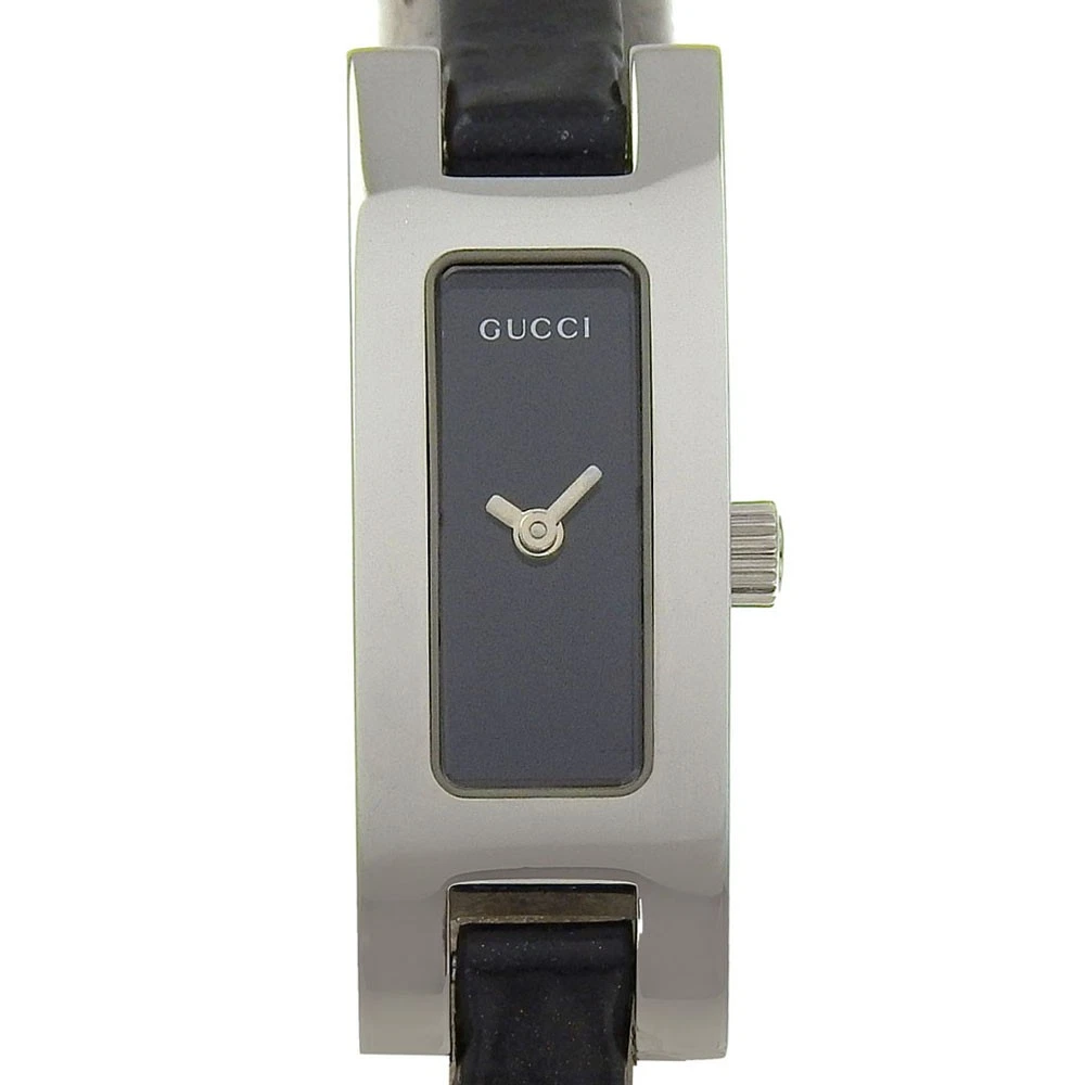 GUCCI Orologi 3900L Quadrante Nero Acciaio Inox Pelle Goffrata Quarzo Anale...