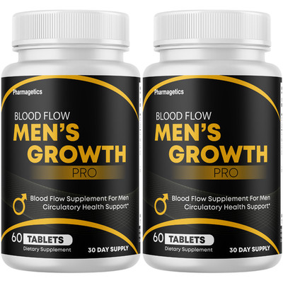 Blood Flow Men's Growth Pro Supplement, (2 Bottles) Genuine Male Health Support