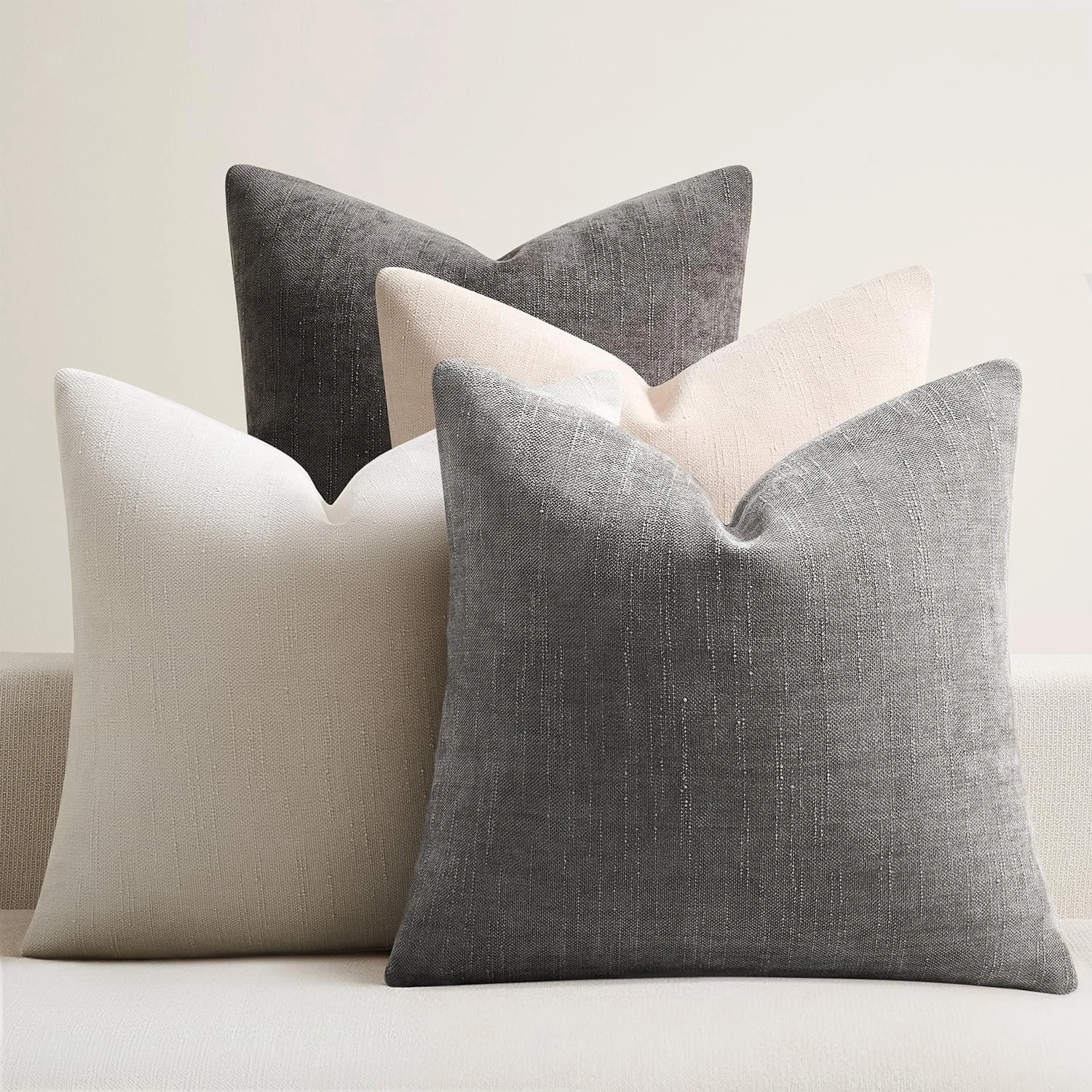 Pack of 4 Throw Pillow Covers 18x18 Inch Chenille Textured Neutral Grey Soft ...