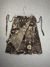 VINTAGE 80s Tribal Wrap Skirt sz L POCKETS Brown Cream Midi length 100 CottonUSA
