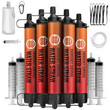 Straw Water Filter 5 Pack - Outdoor Camping Hiking Survival Gear Family Use