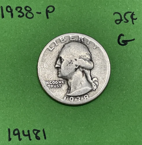 1938-P Washington Quarter 25c Good GD 90% Silver Coin