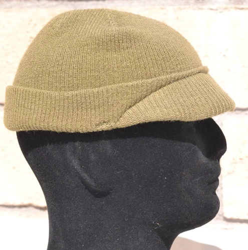 WW2 US ARMY ORIGINAL MILITARY COLD WEATHER KNIT OD WOOL JEEP CAP UNDER M1 HELMET