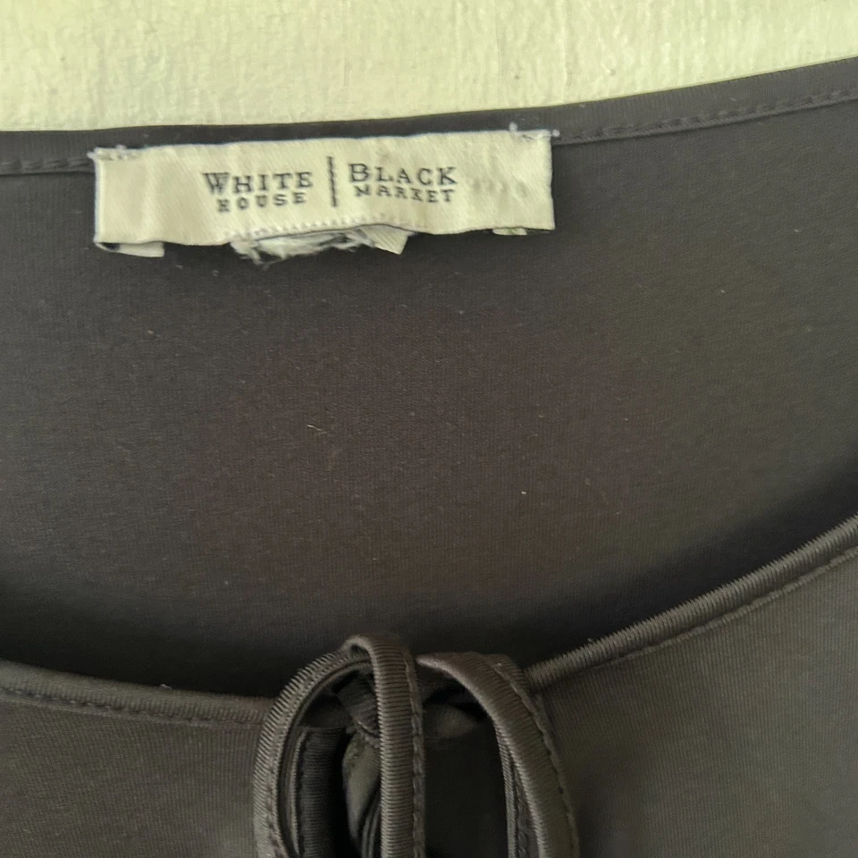 White House Black Market Top Womens Large Long Sleeve Blouse Tie Neck Witchy - Image 4 of 4