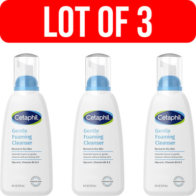 Lot of 3 Cetaphil Oil Free Gentle Foaming Cleanser For Dry to Normal 8 fl oz ea