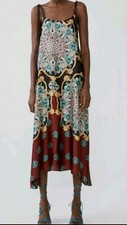 ZARA M 10-12 Plum & Teal Floral Scarf Print Satin Sleeveless Boho Midaxi Dress