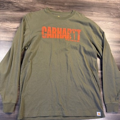 Carhartt Shirt work wear time to earn that buck hunting long sleeve Green Medium